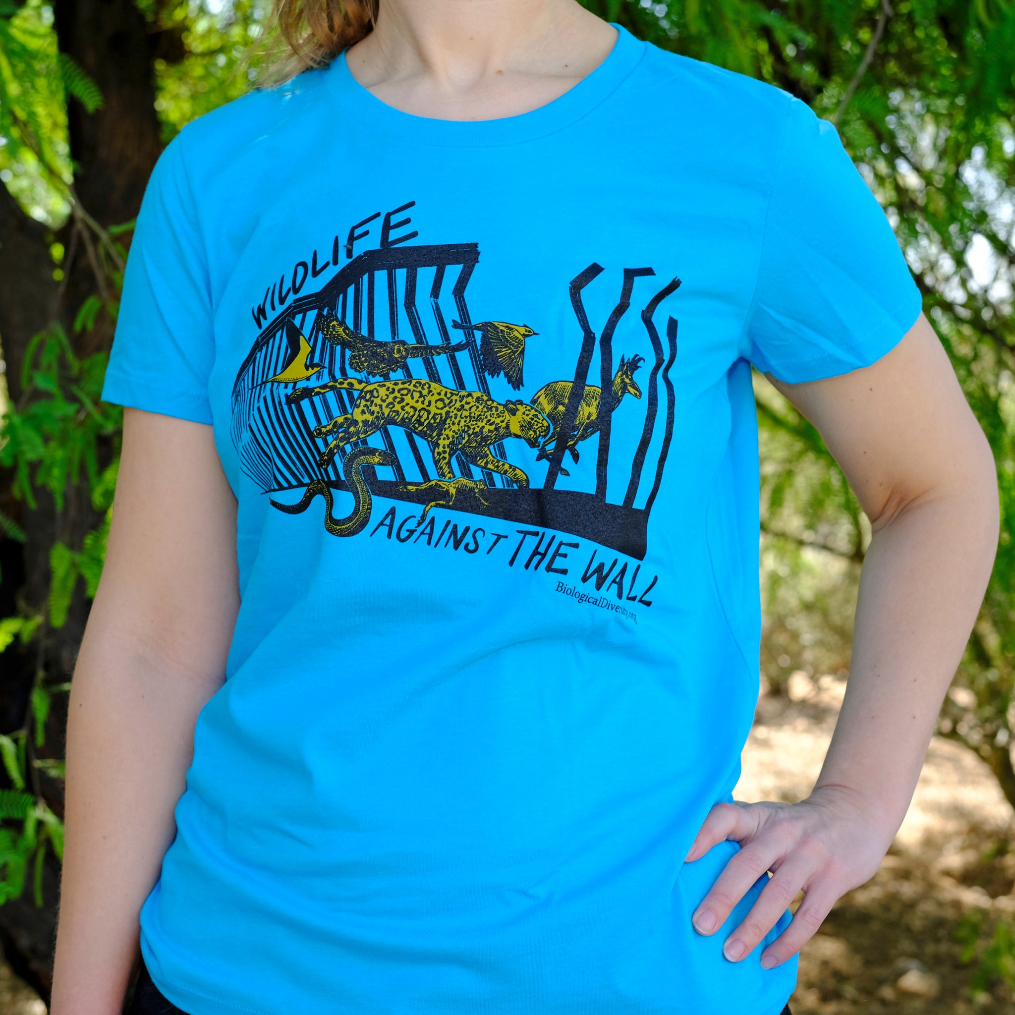 Short women's t-shirt – 'Wildlife Against the Wall' – for Biological Diversity